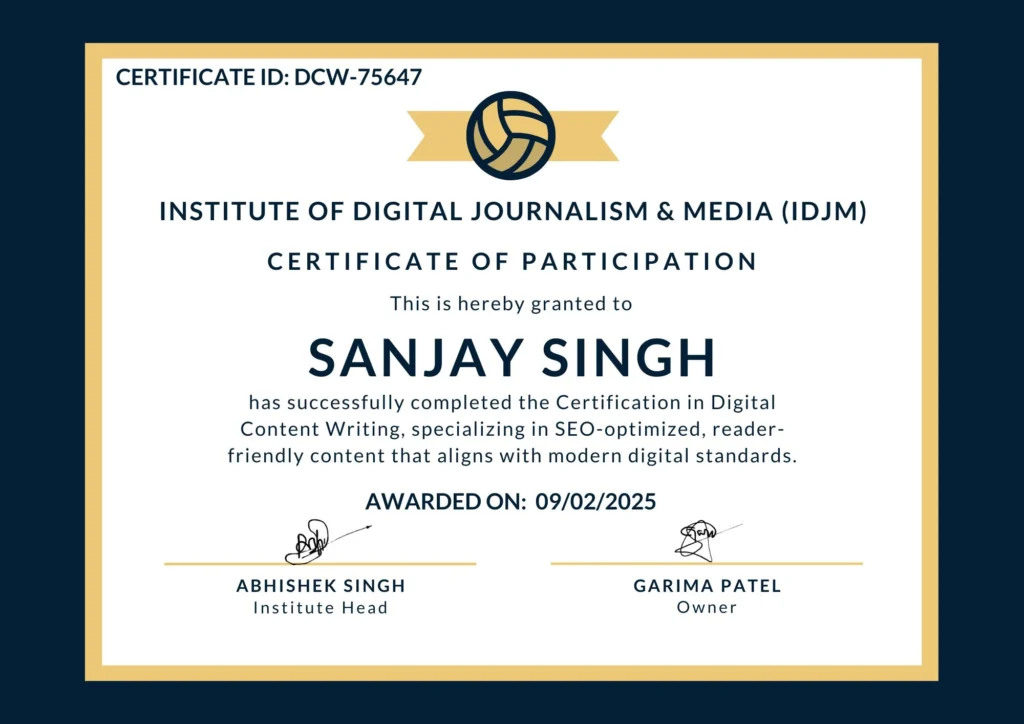 Sanjay Singh Certification in Digital Content Writing