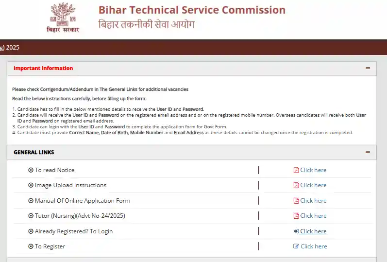 BTSC Nursing Tutor Recruitment 2025