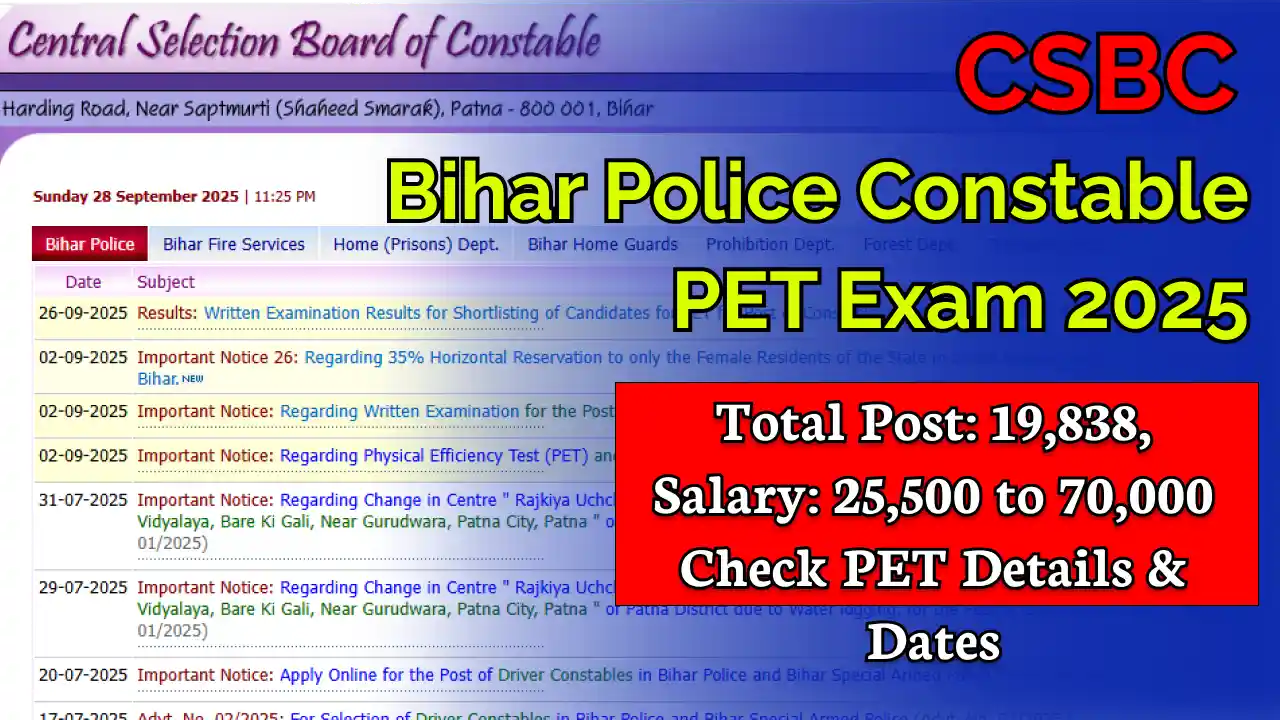 Bihar Police Constable PET Exam 2025