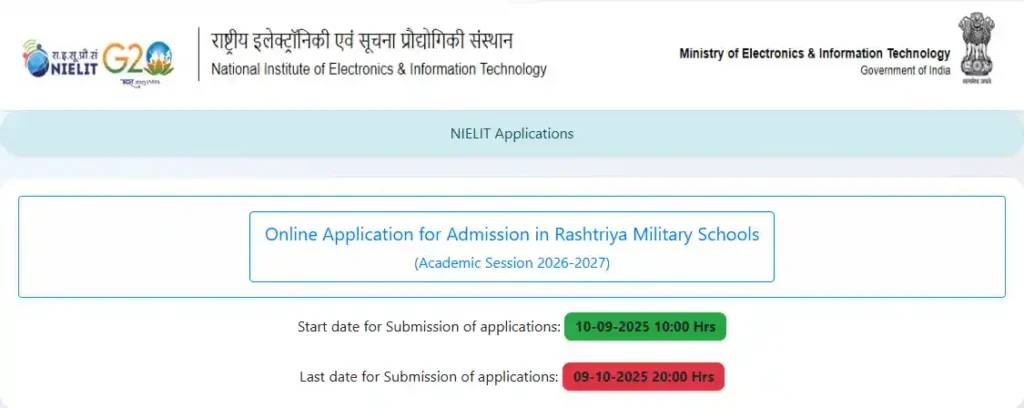 Hoem page of https://apply-delhi.nielit.gov.in/ website