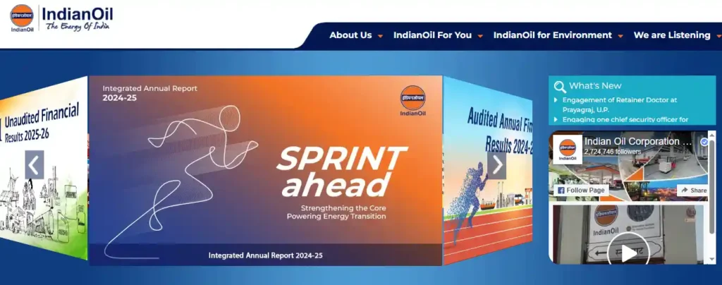 Home page of IOCL website