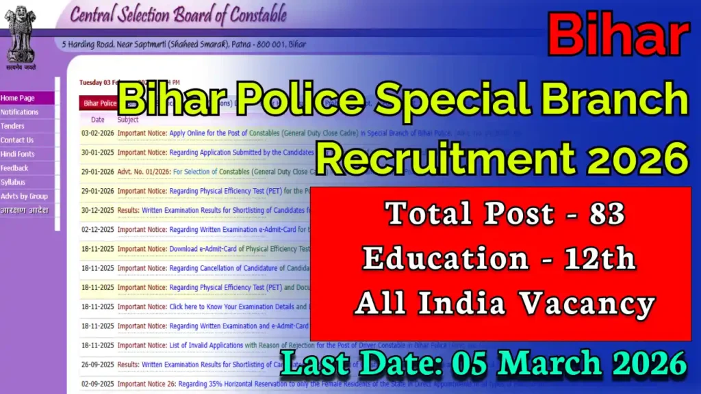 Bihar Police Special Branch Recruitment 2026